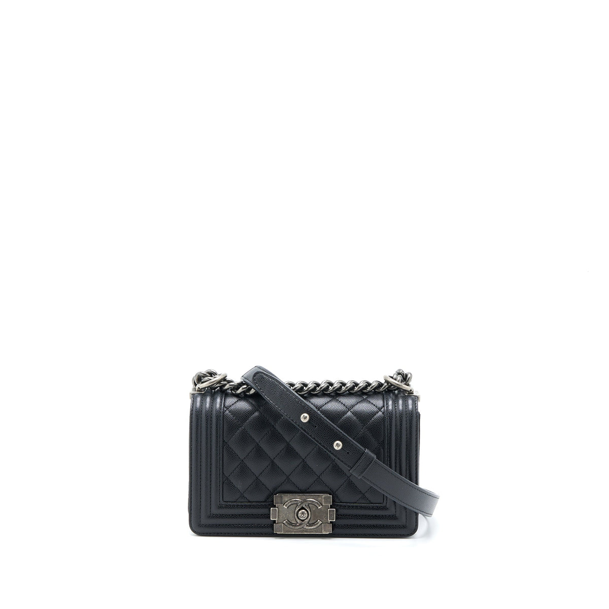 Chanel Small Boy Bag Caviar Black Ruthenium SHW (Microchip)