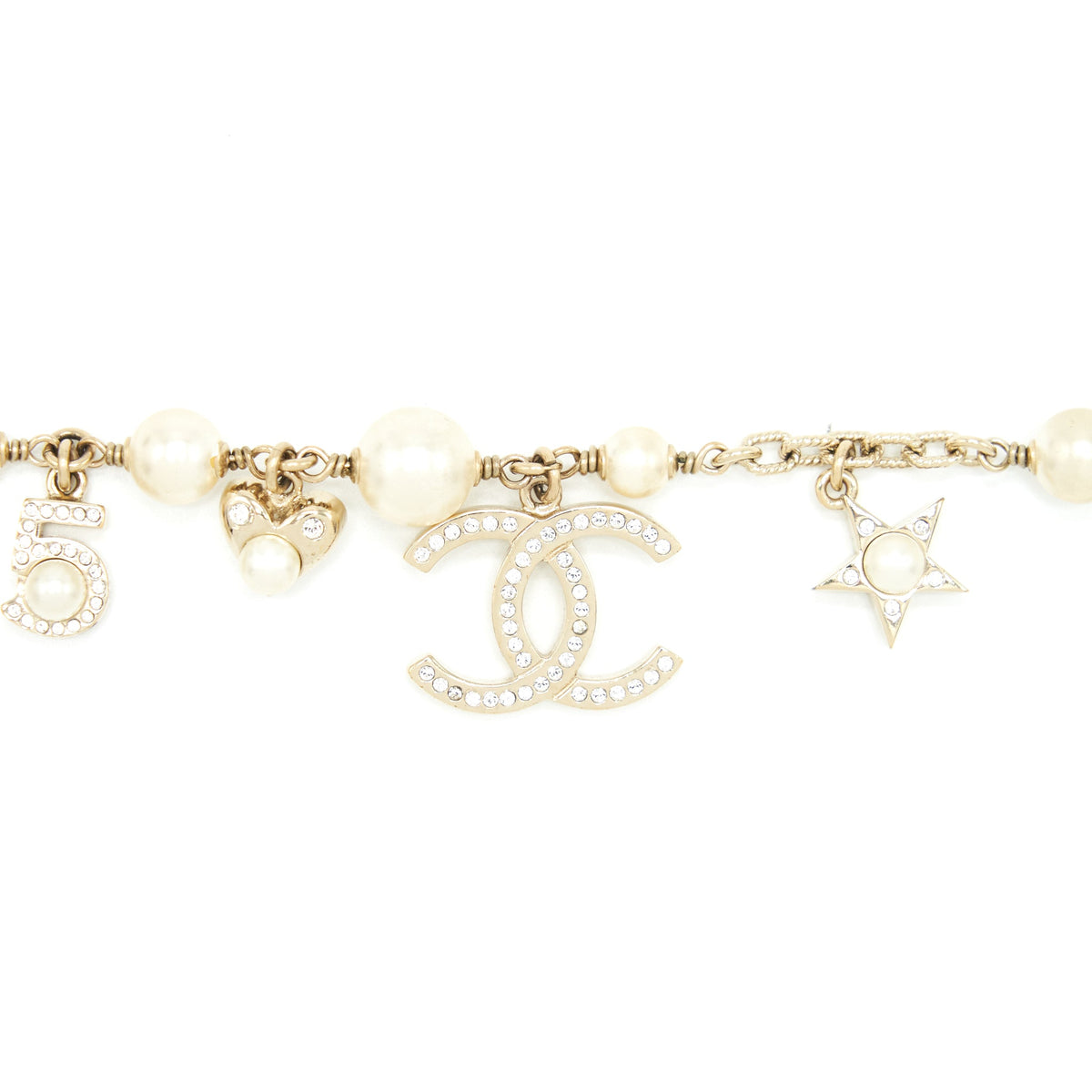 Chanel Heart/Pearl/Crystal Drop Bracelet LGHW