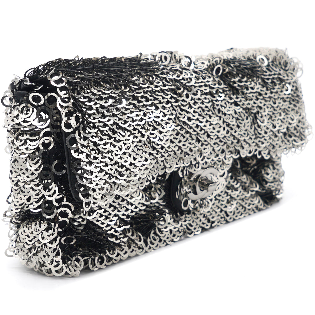 Chanel Sequin Small Single Flap Black White