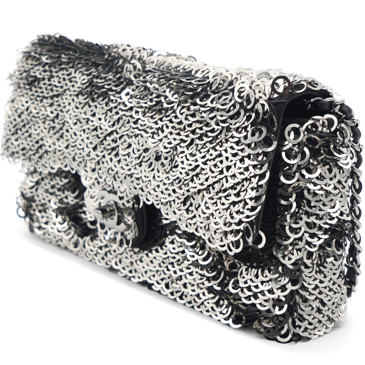 Chanel Sequin Small Single Flap Black White