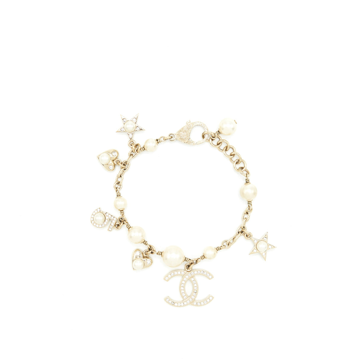 Chanel Heart/Pearl/Crystal Drop Bracelet LGHW