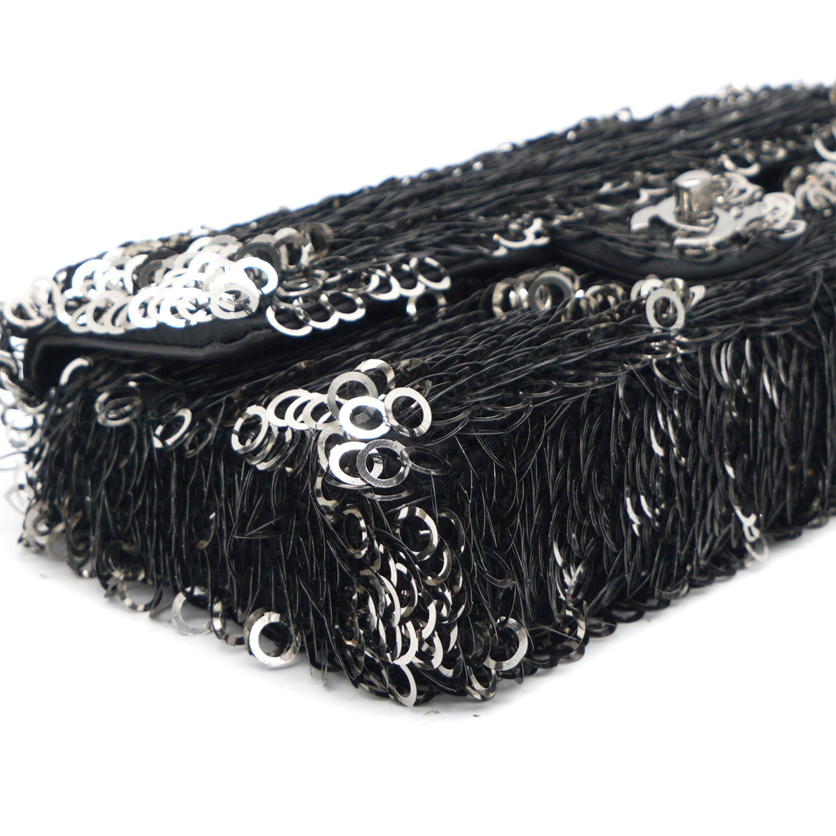 Chanel Sequin Small Single Flap Black White