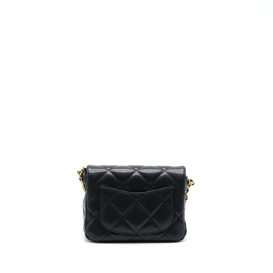 Chanel 22A Mini Square Flap Bag Caviar Black Brushed GHW (Microchip)