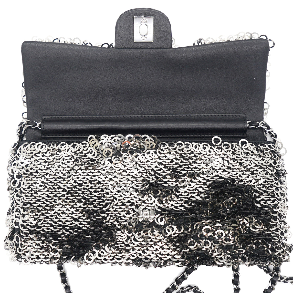 Chanel Sequin Small Single Flap Black White