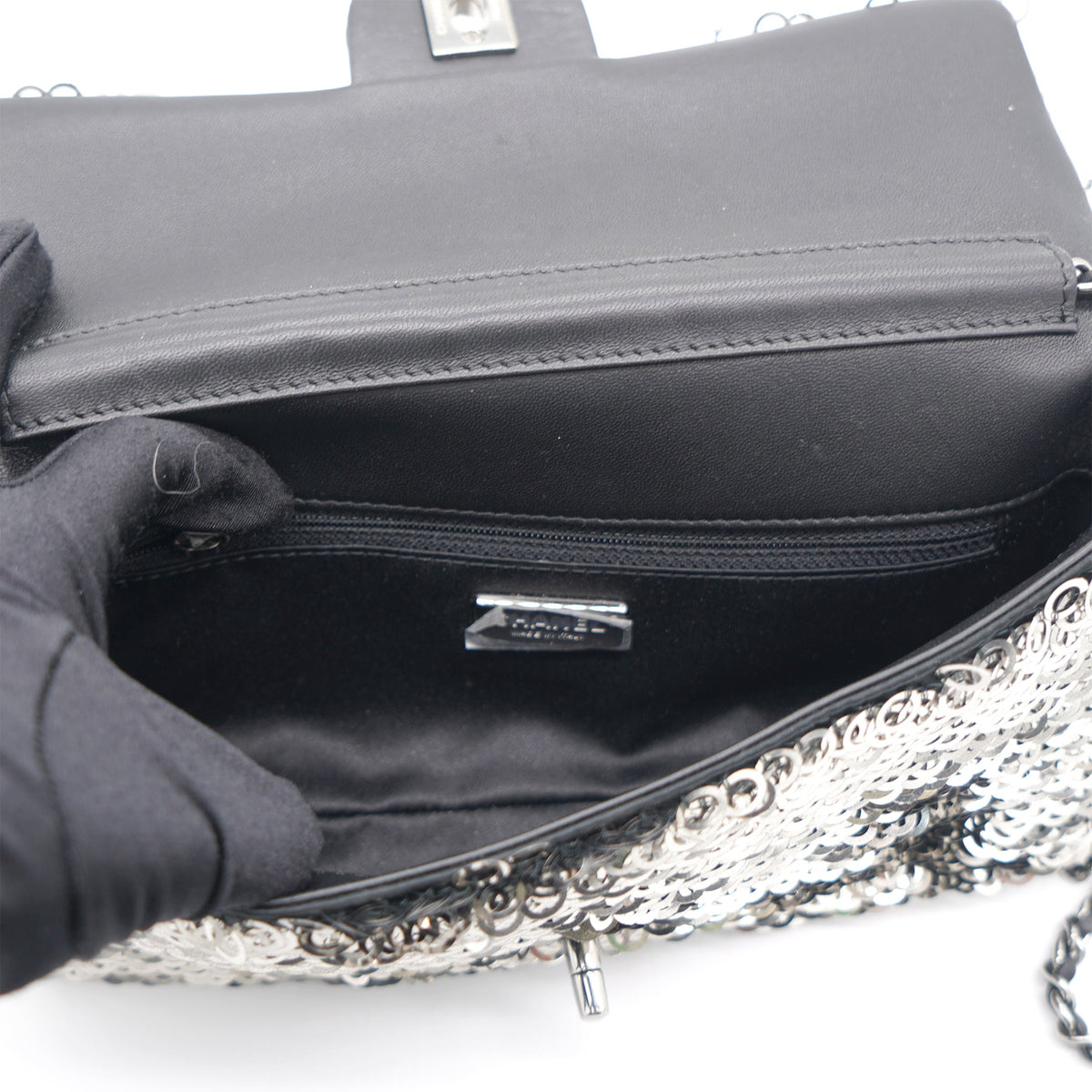 Chanel Sequin Small Single Flap Black White