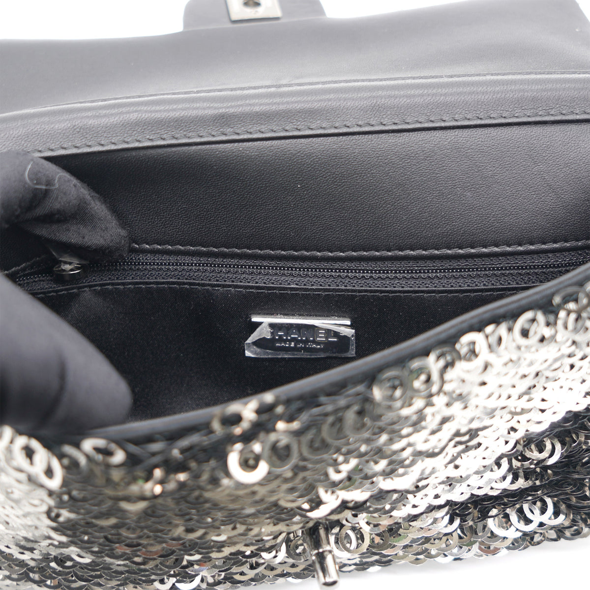 Chanel Sequin Small Single Flap Black White