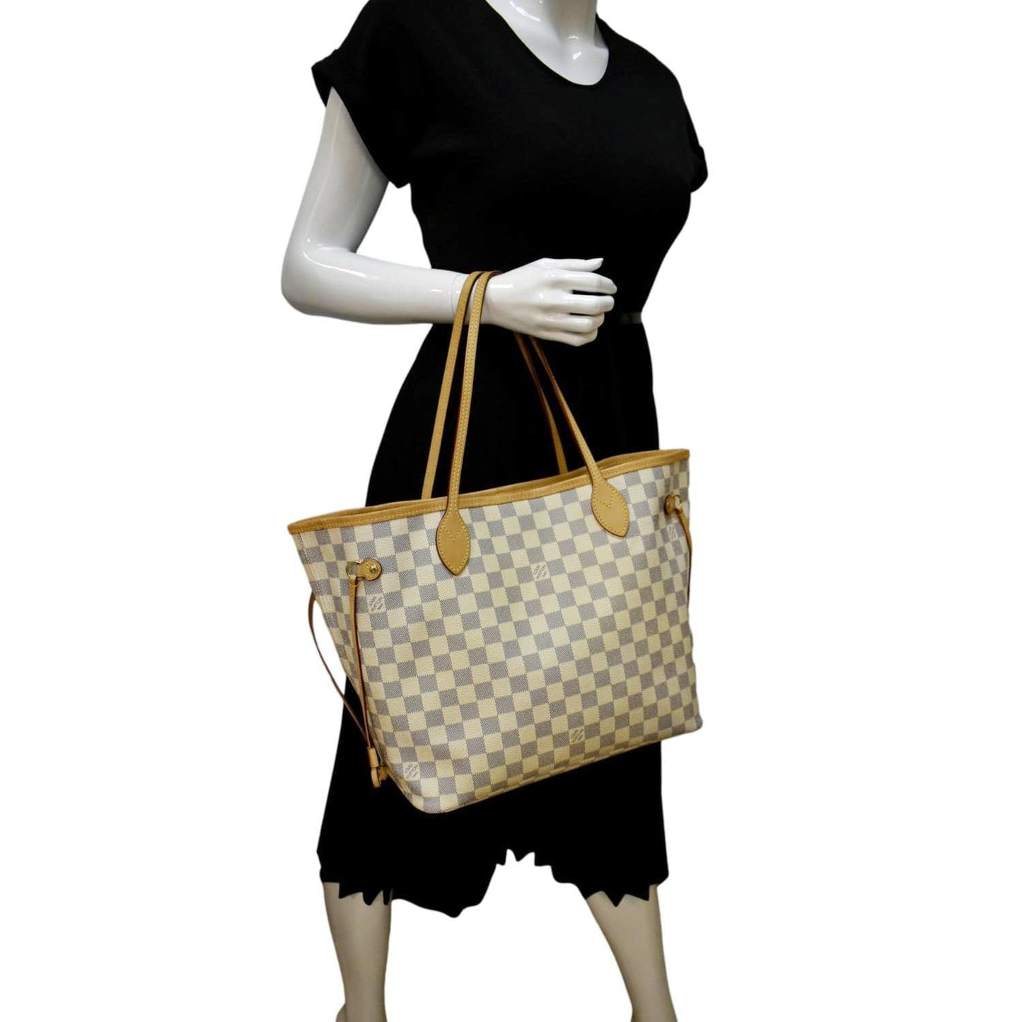 LOUIS VUITTON Neverfull MM Damier Azur Shoulder Bag White