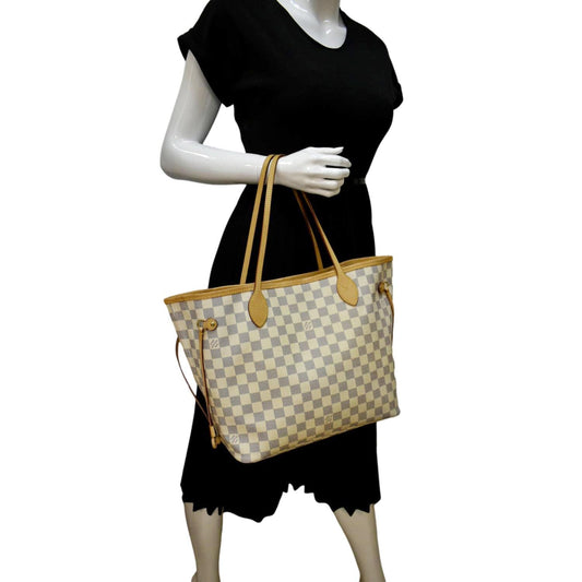 LOUIS VUITTON Neverfull MM Damier Azur Shoulder Bag White
