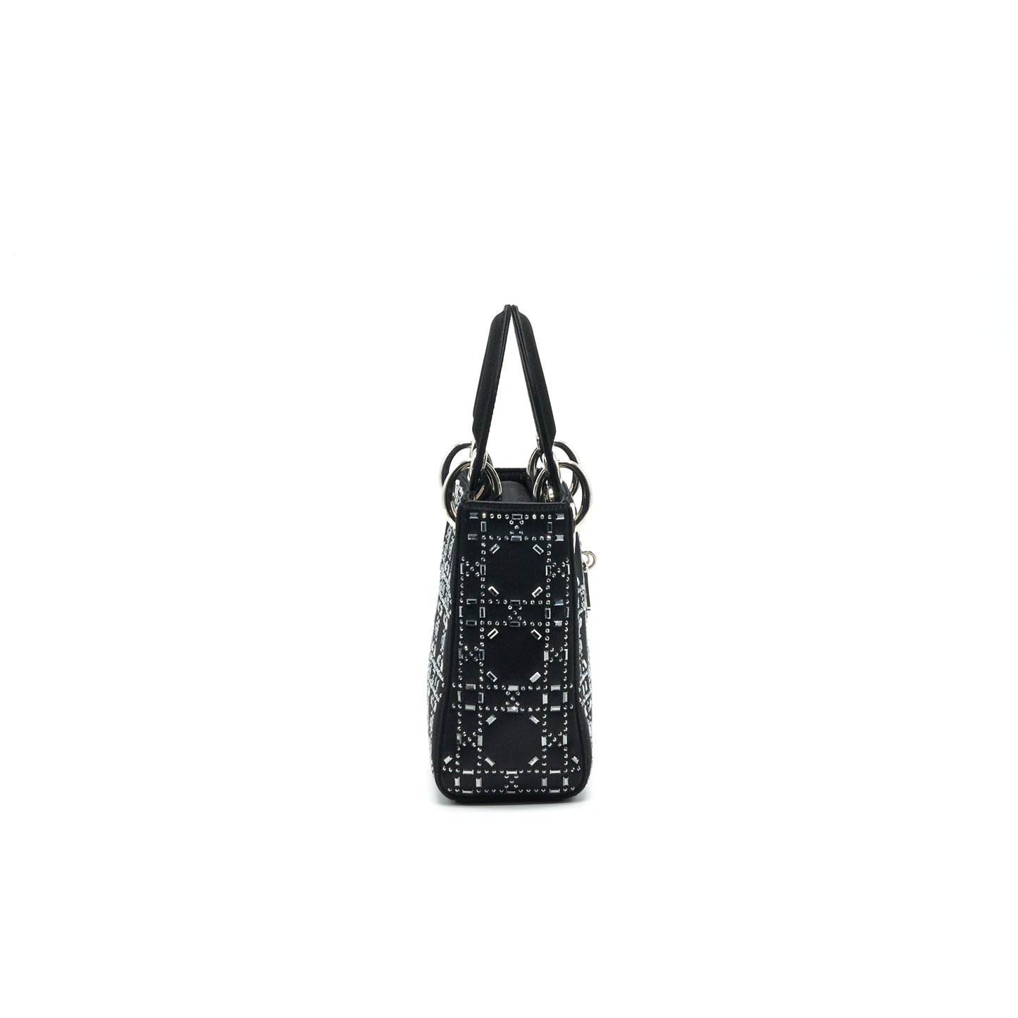 CHRISTIAN DIOR Satin Crystal Cannage Mini Lady Dior Black