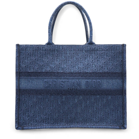 Dior Oblique Denim Book Tote Denim Blue Large