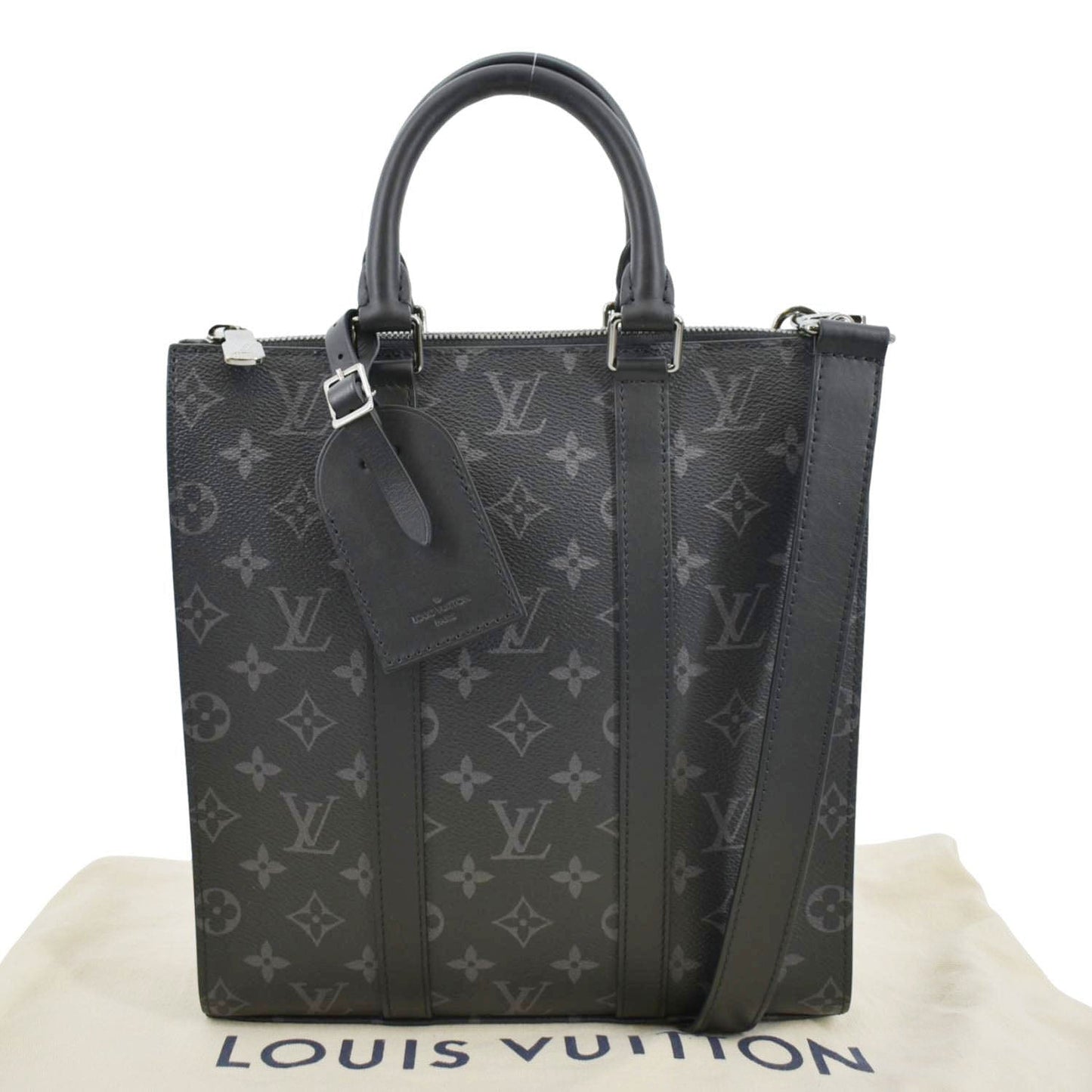 LOUIS VUITTON Sac Plat Monogram Eclipse Tote Shoulder Bag Black