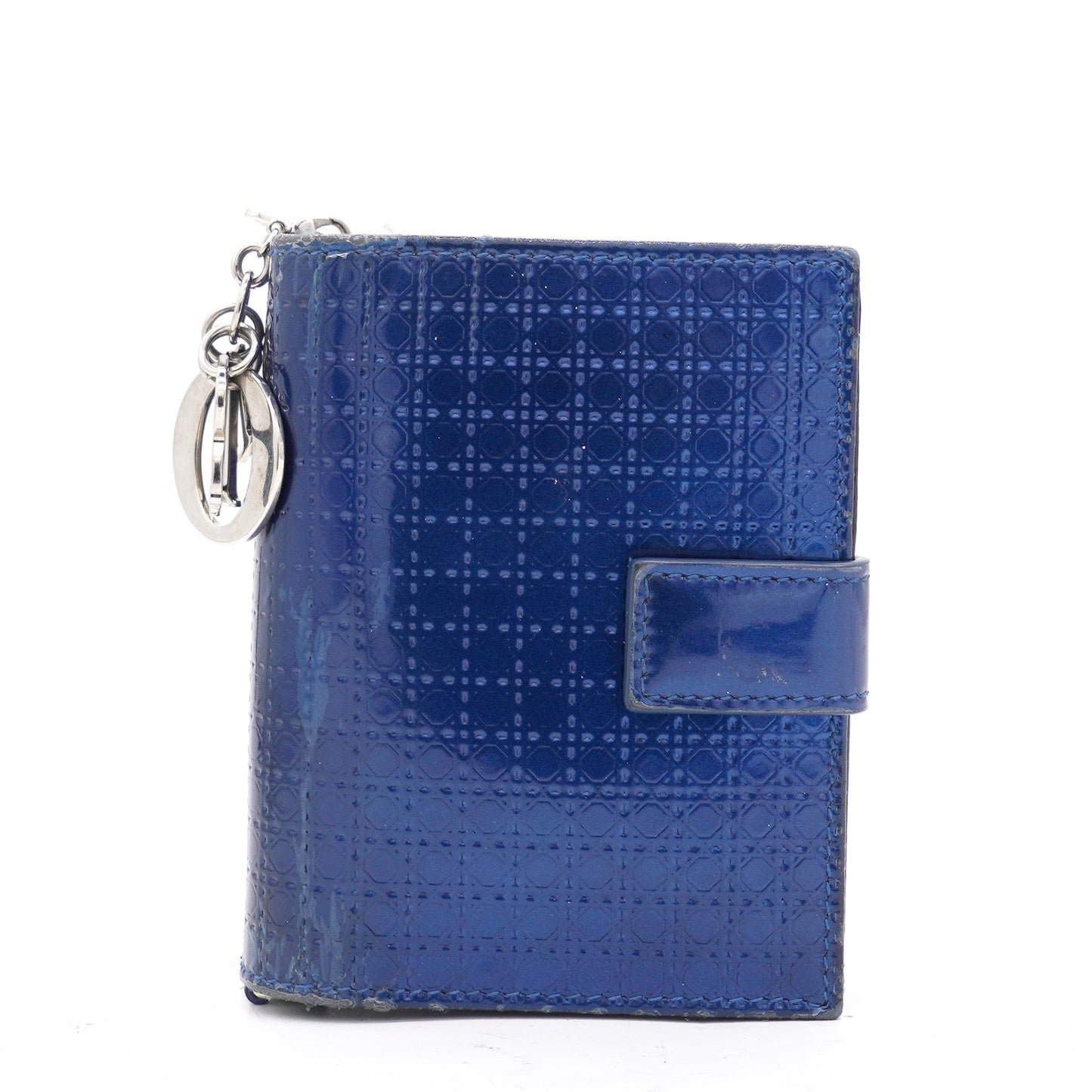 Dior Metallic Blue Micro Cannage Leather Lady Dior Compact Wallet