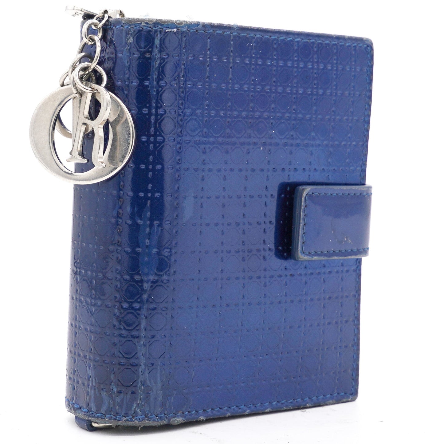 Dior Metallic Blue Micro Cannage Leather Lady Dior Compact Wallet