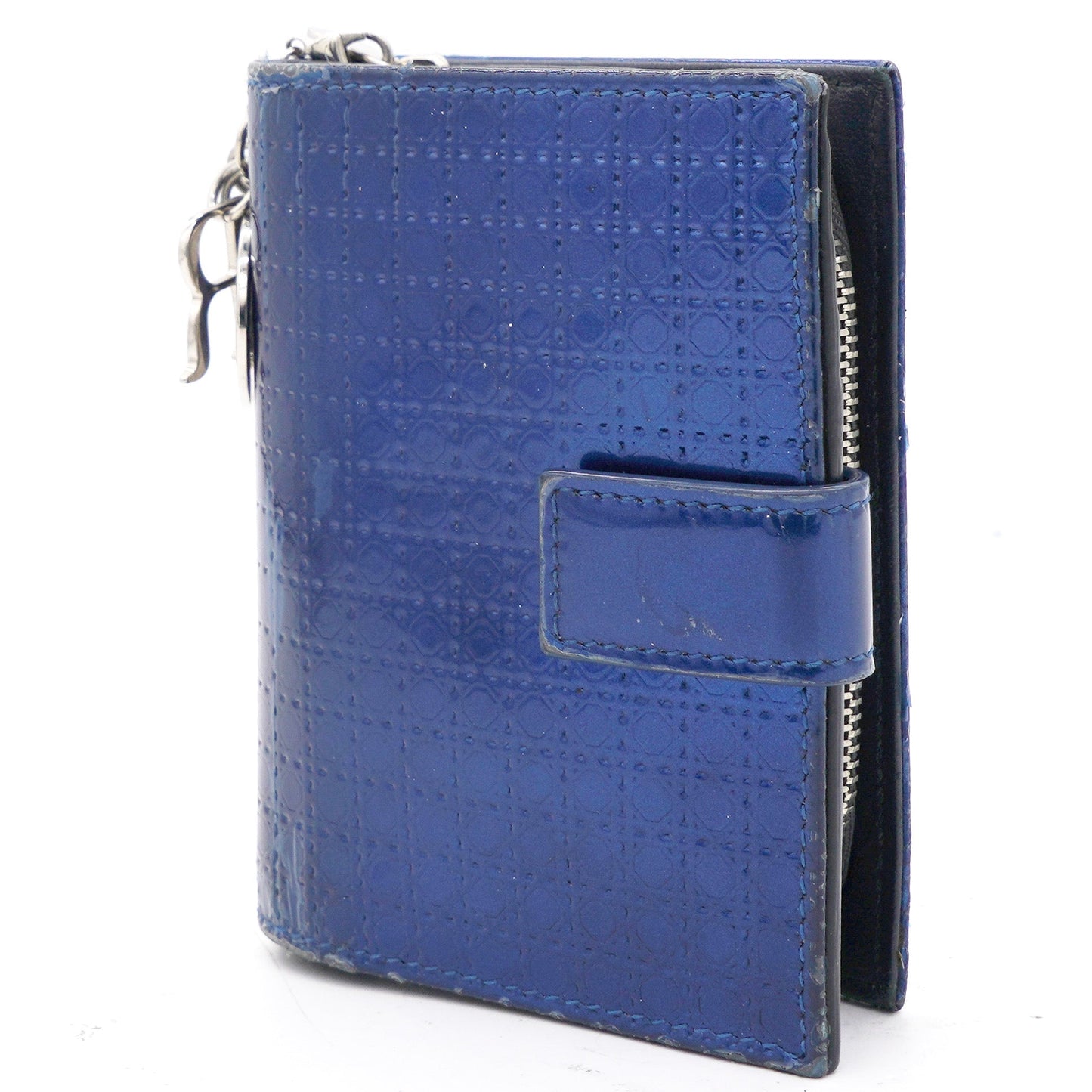 Dior Metallic Blue Micro Cannage Leather Lady Dior Compact Wallet