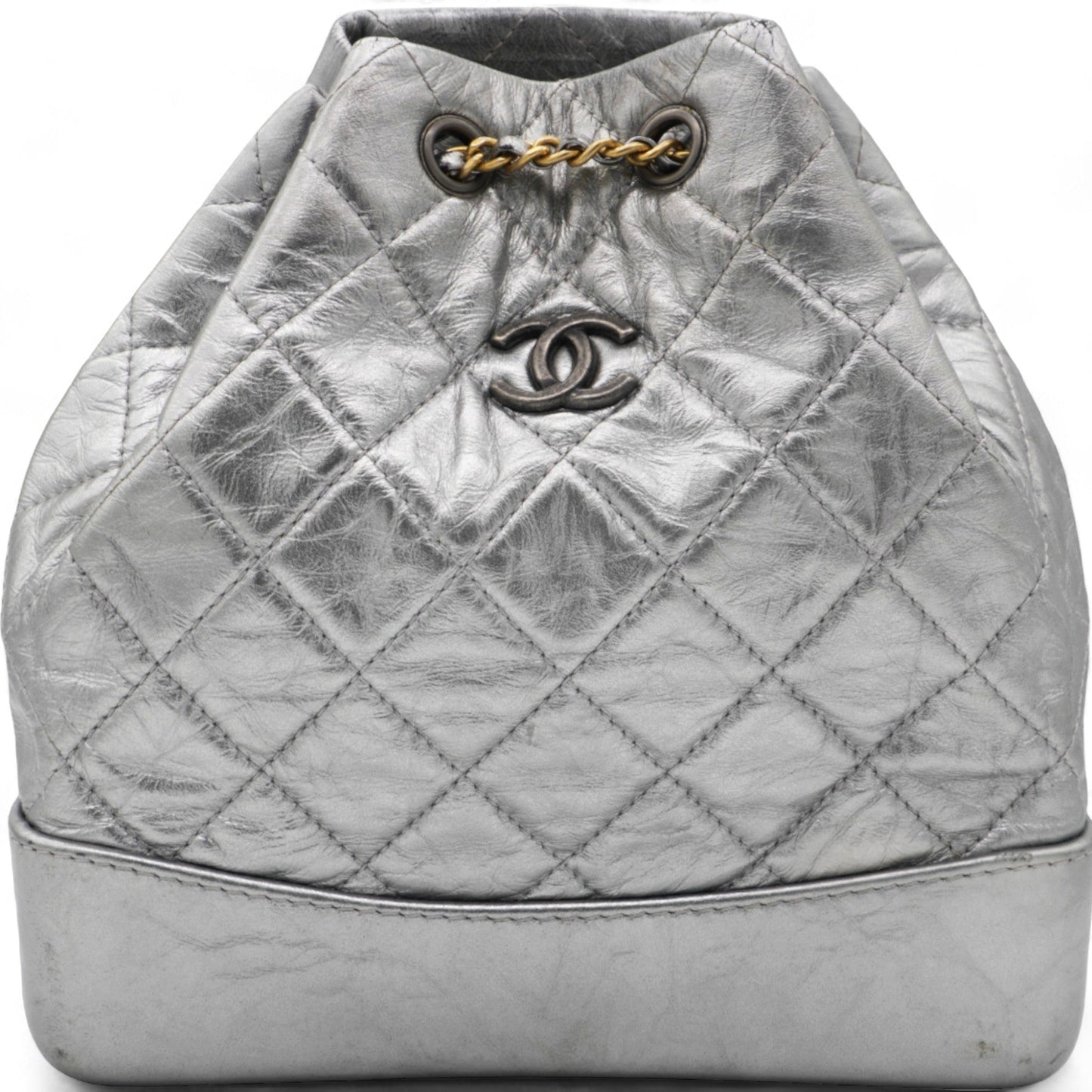 Chanel Metallic Crumpled Calfskin Quilted Gabrielle Backpack Silver