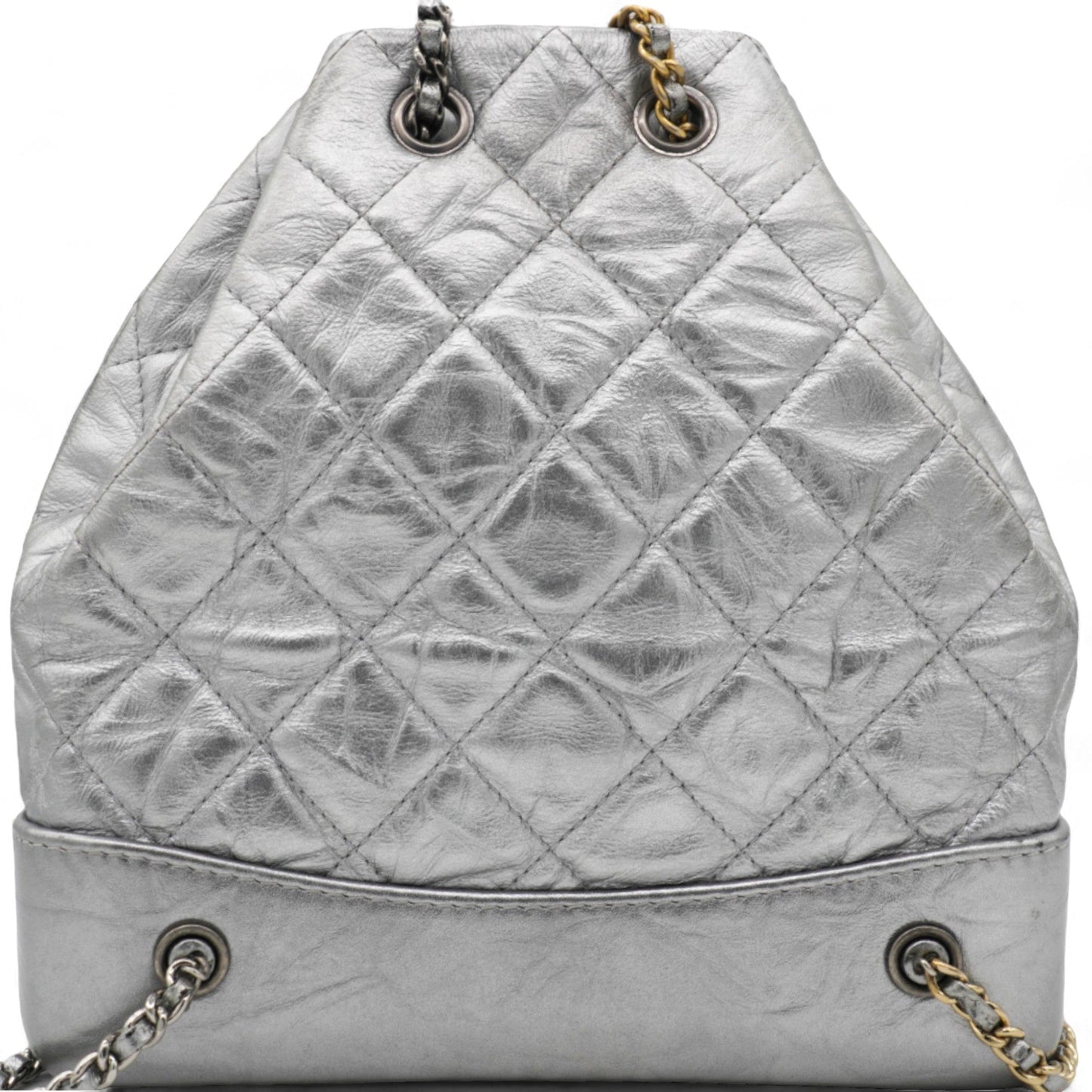 Chanel Metallic Crumpled Calfskin Quilted Gabrielle Backpack Silver