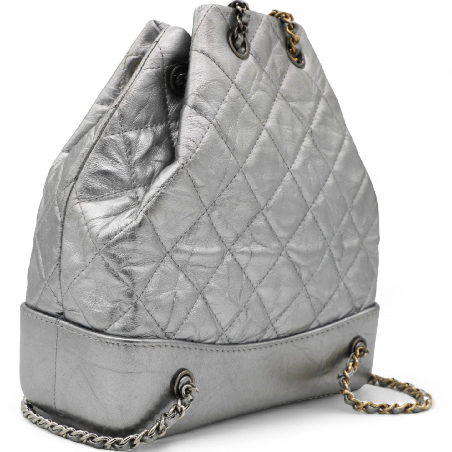 Chanel Metallic Crumpled Calfskin Quilted Gabrielle Backpack Silver