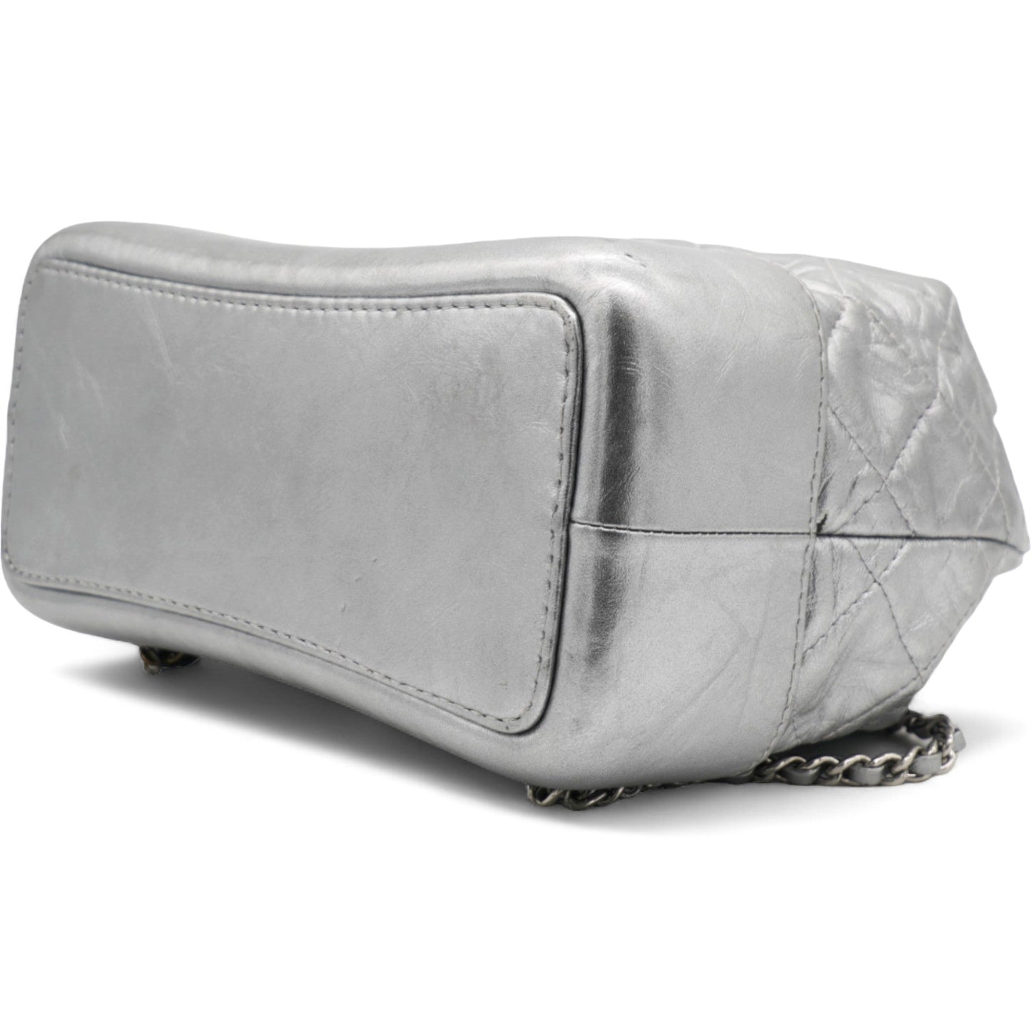 Chanel Metallic Crumpled Calfskin Quilted Gabrielle Backpack Silver