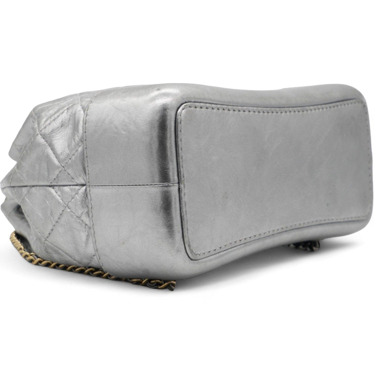 Chanel Metallic Crumpled Calfskin Quilted Gabrielle Backpack Silver