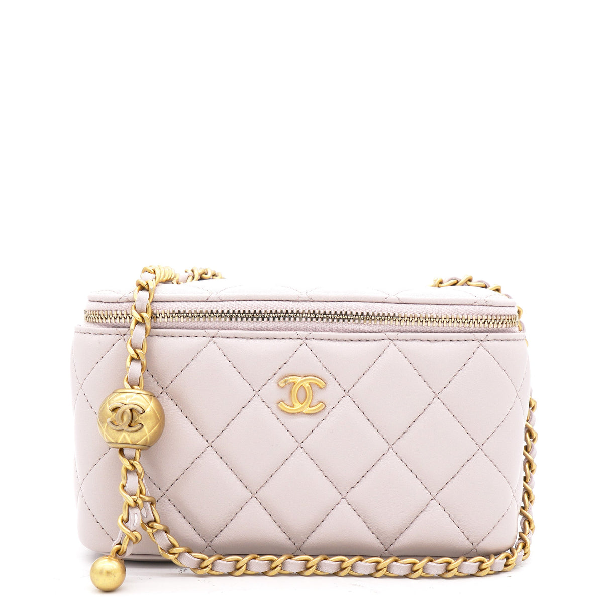 Chanel Lambskin Quilted Pearl Crush Small Vanity Case With Chain Lilac