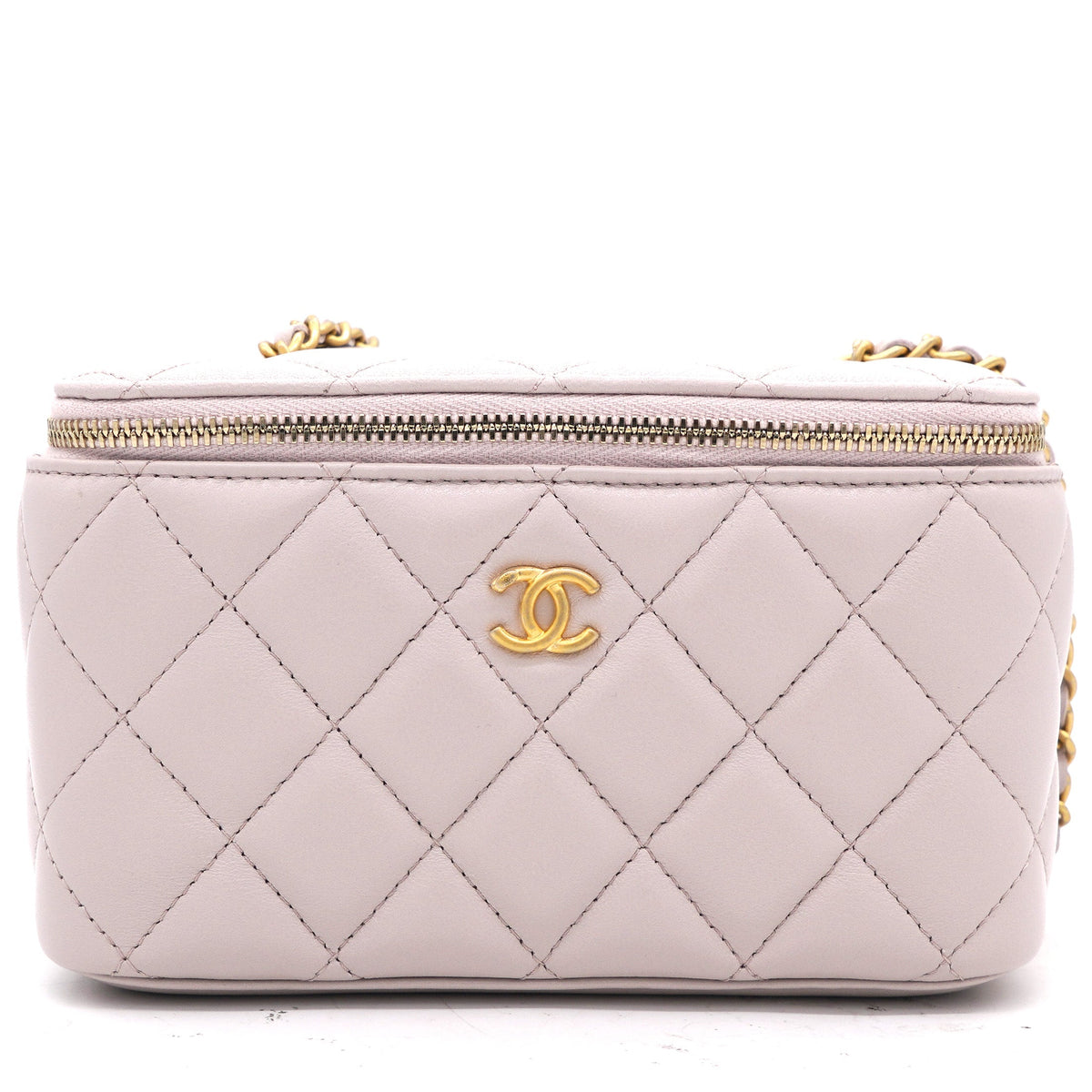 Chanel Lambskin Quilted Pearl Crush Small Vanity Case With Chain Lilac