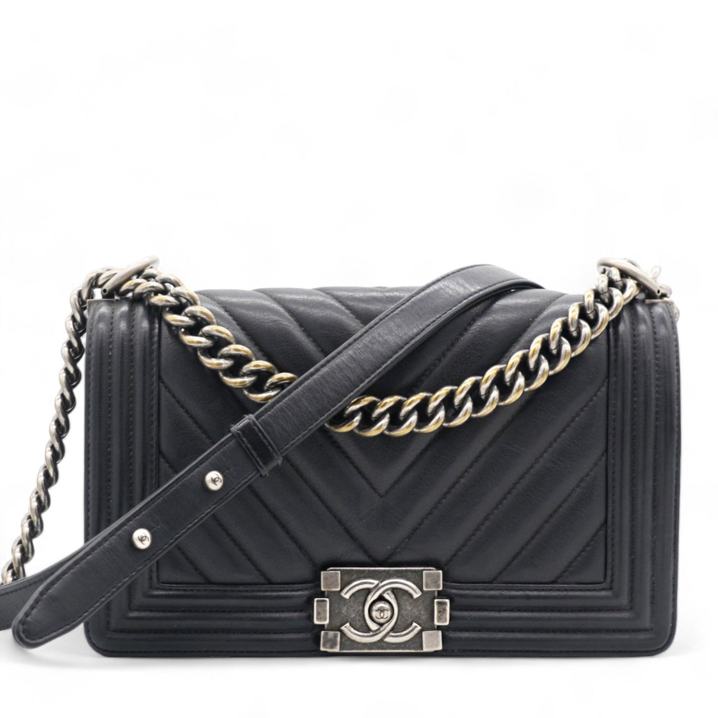 Chanel Calfskin Chevron Medium Boy Flap