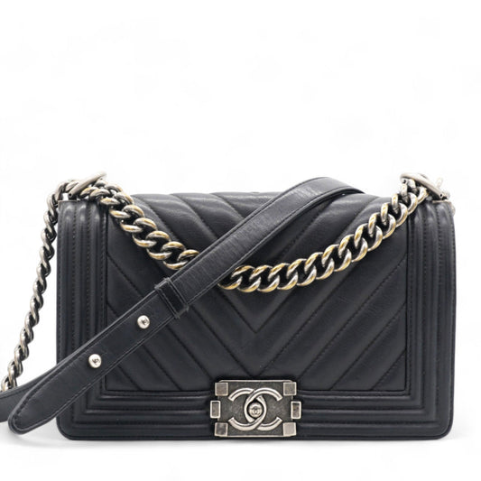 Chanel Calfskin Chevron Medium Boy Flap