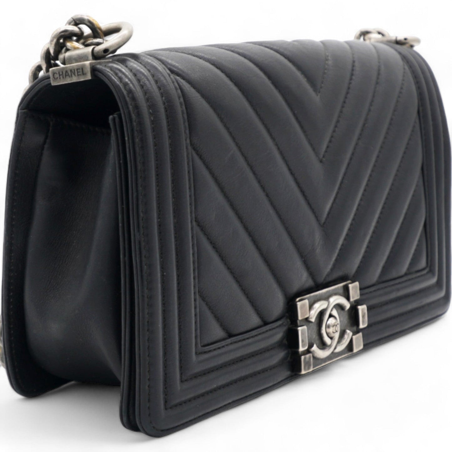 Chanel Calfskin Chevron Medium Boy Flap