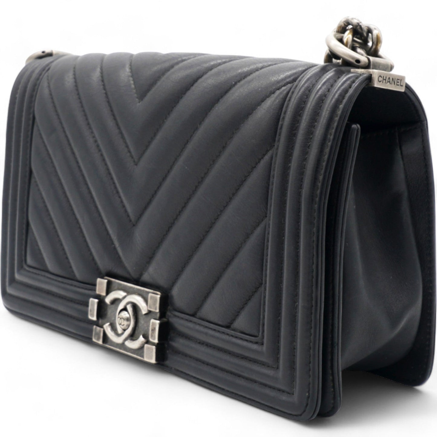 Chanel Calfskin Chevron Medium Boy Flap