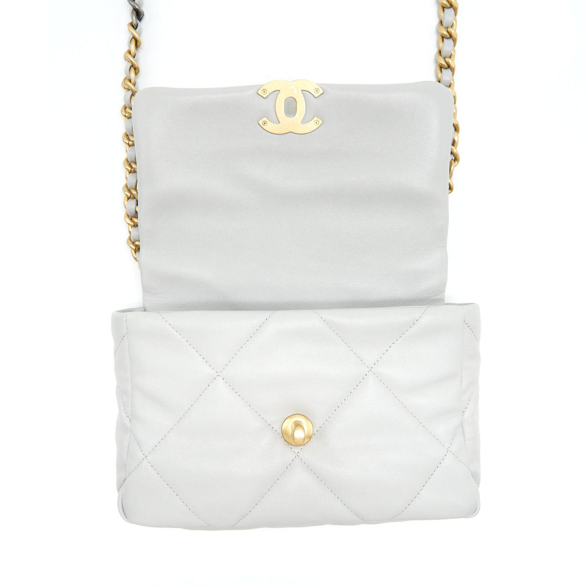 Chanel Small 19 Bag Lambskin Light Grey With Multicolour Hardware (Microchip)