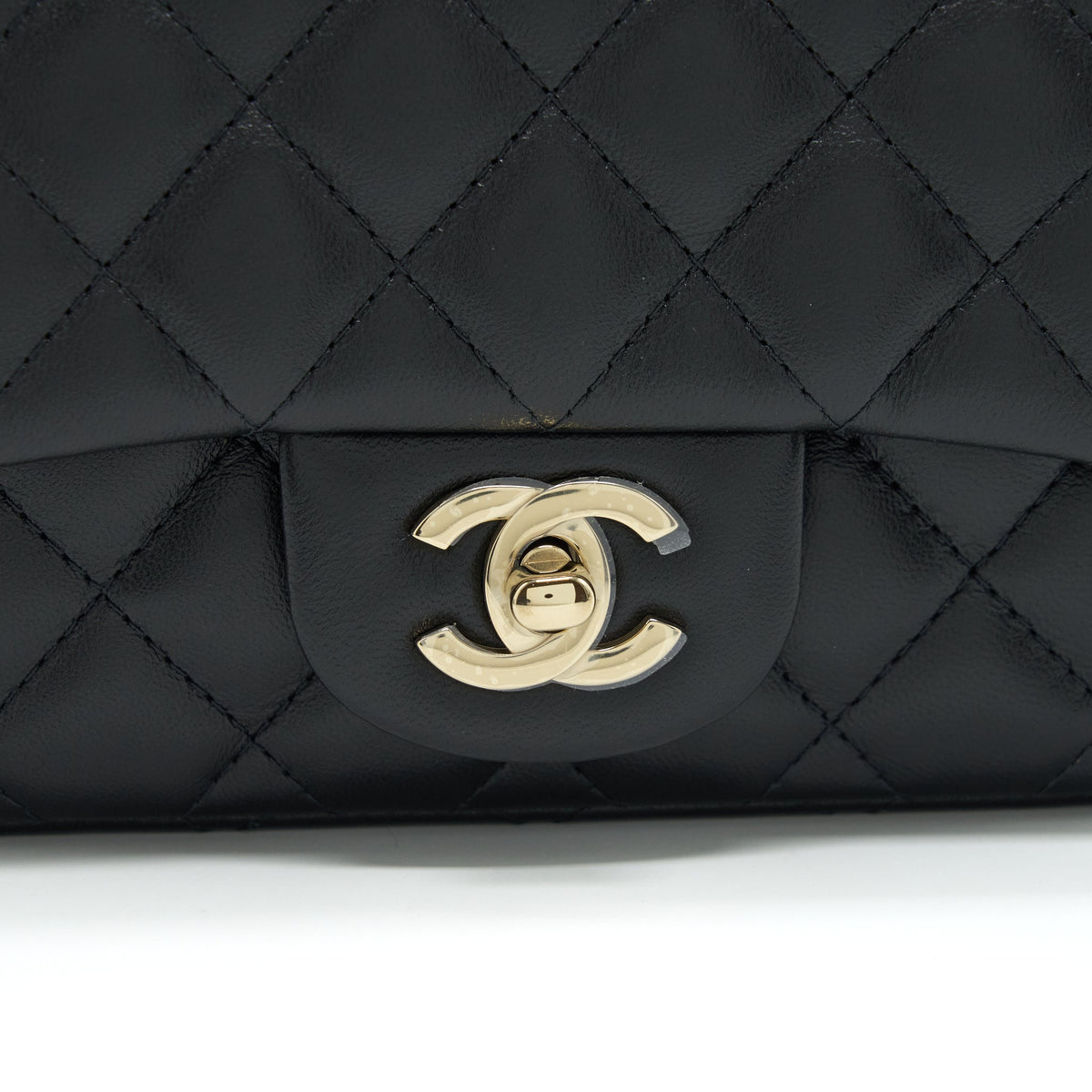 Chanel Mini Square Flap Bag Lambskin Black LGHW(Microchip)