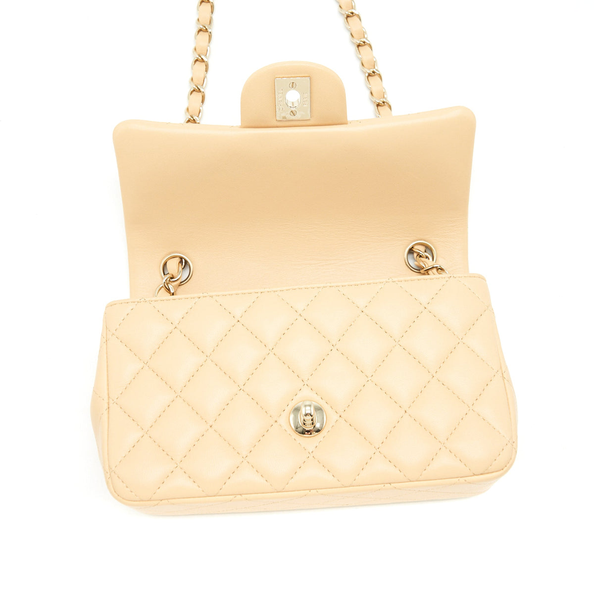 Chanel Mini Rectangular Lambskin Light Beige LGHW(microchip)