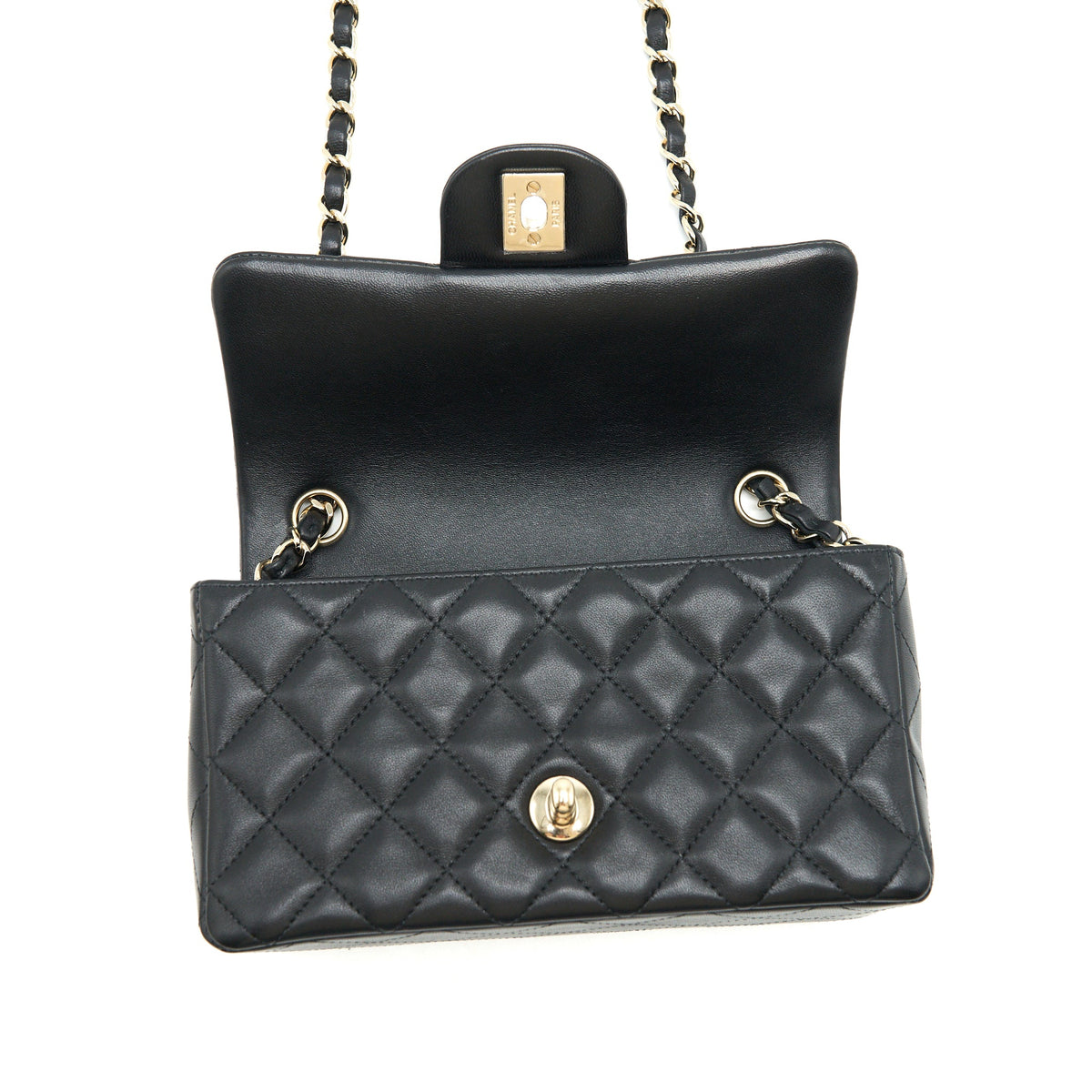 Chanel mini Rectangular Flap Bag Lambskin black LGHW (MICROCHIP)