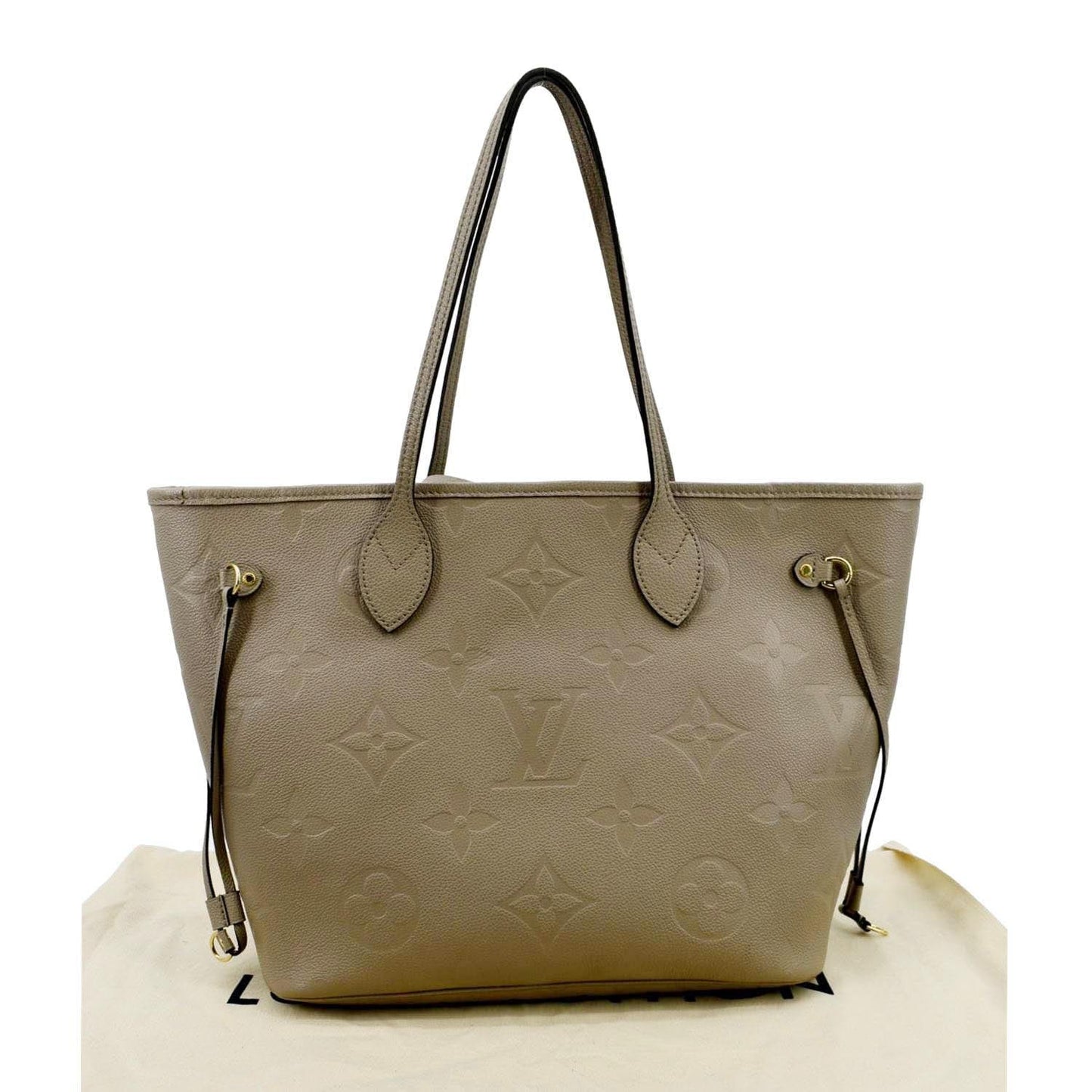 LOUIS VUITTON Neverfull MM Monogram Empreinte Tote Bag Tourterelle