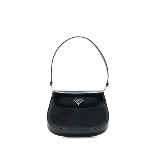 Prada Cleo Shoulder Bag Brushed Leather Black SHW