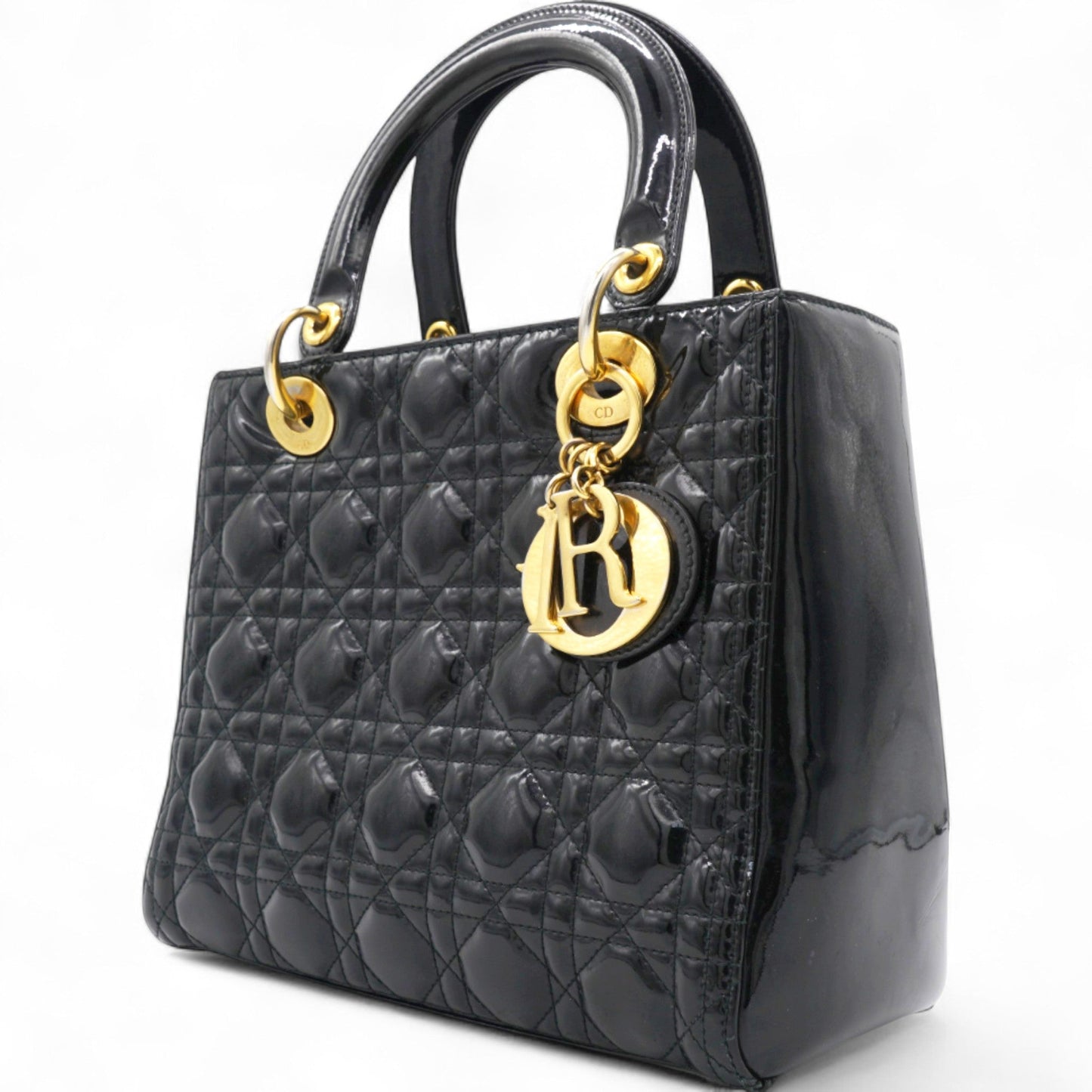 Dior Patent Cannage Medium Lady Dior Black