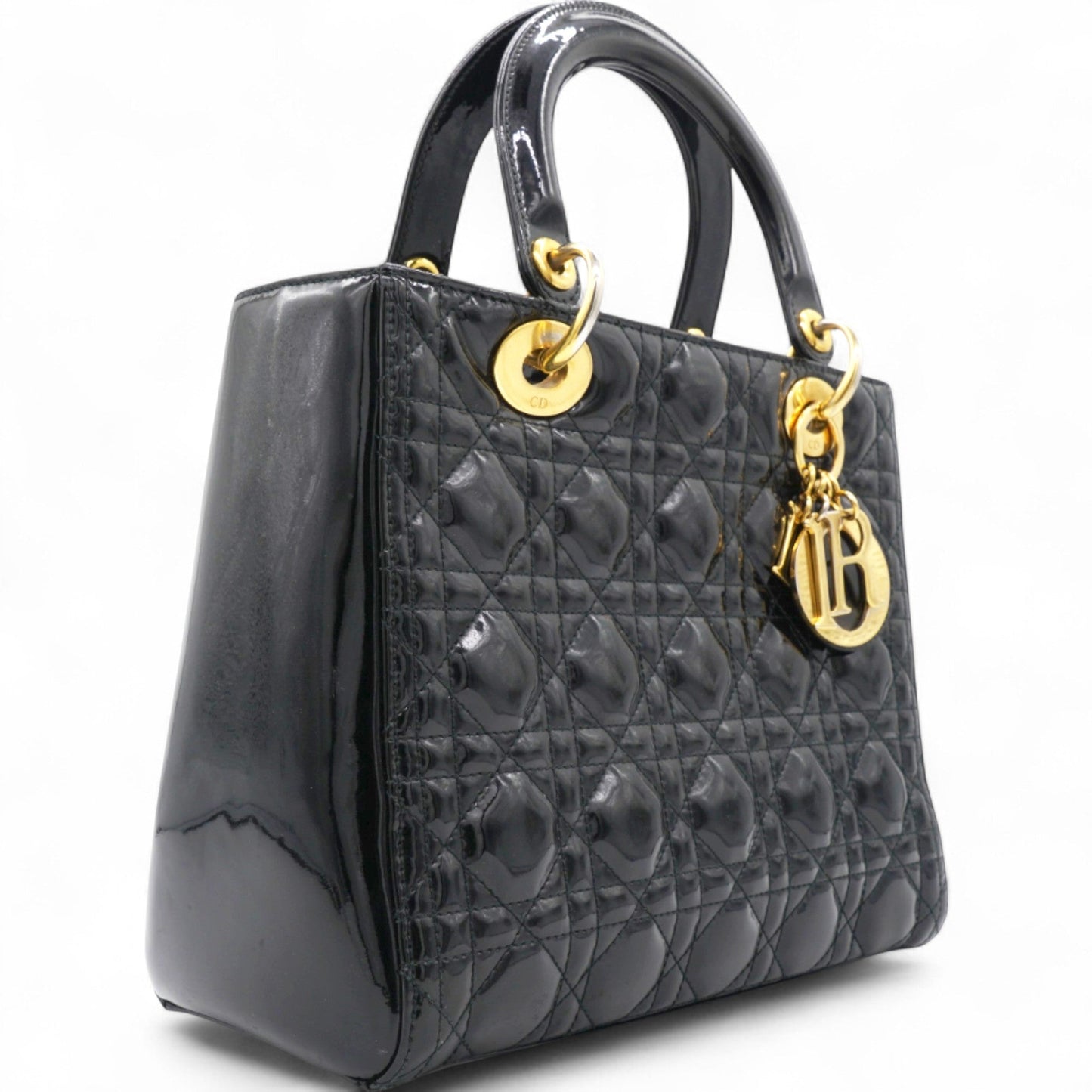 Dior Patent Cannage Medium Lady Dior Black