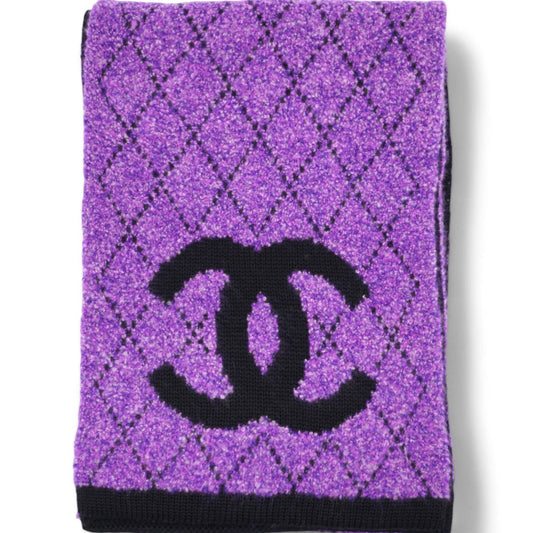 Chanel CC Logo Purple Cashemere Scarf