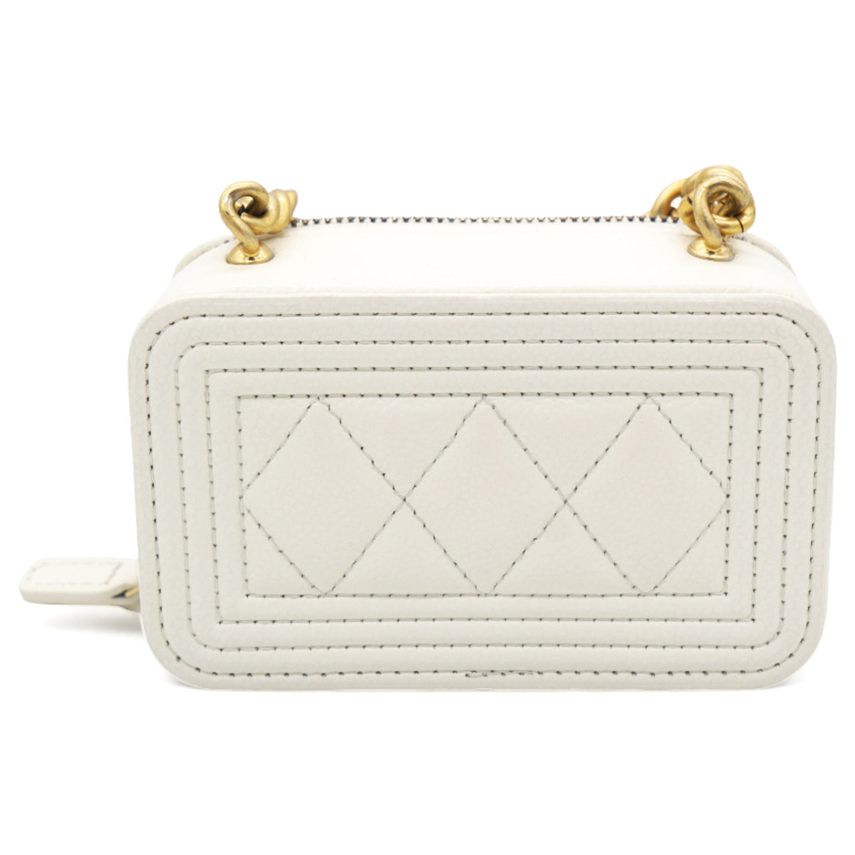 Chanel White caviar mini boy clutch on chain