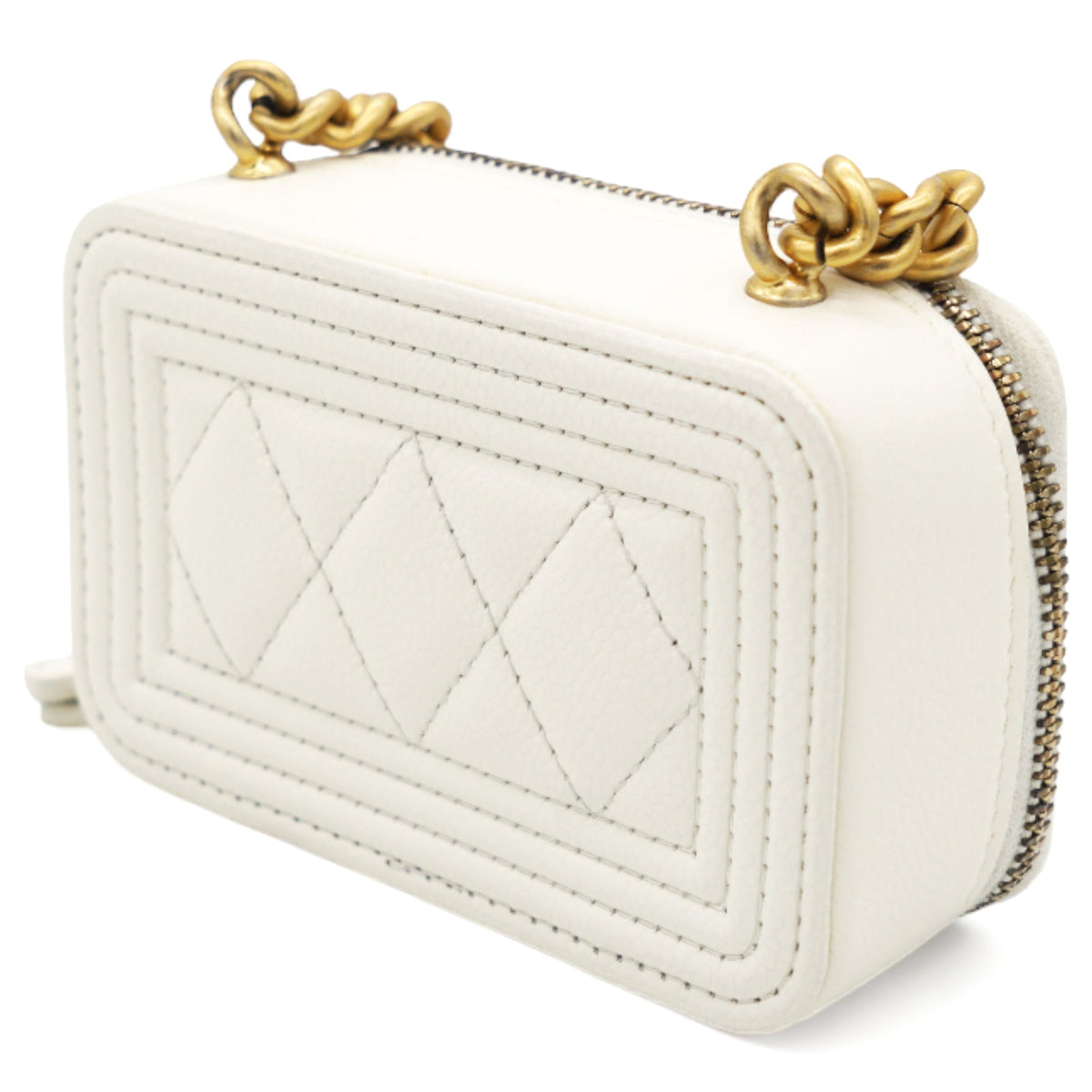 Chanel White caviar mini boy clutch on chain