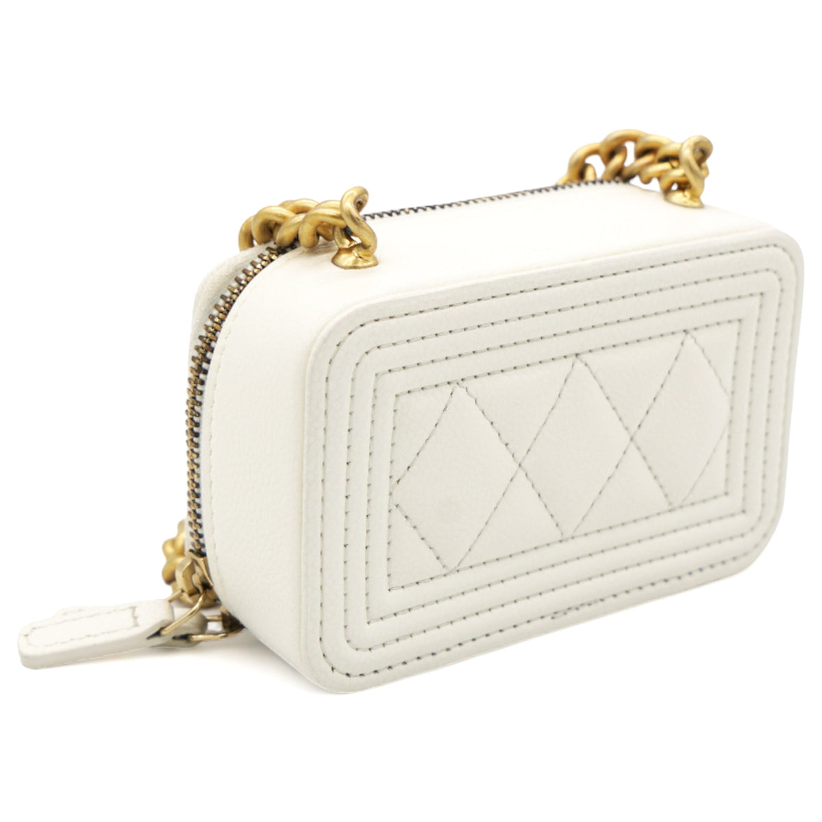 Chanel White caviar mini boy clutch on chain