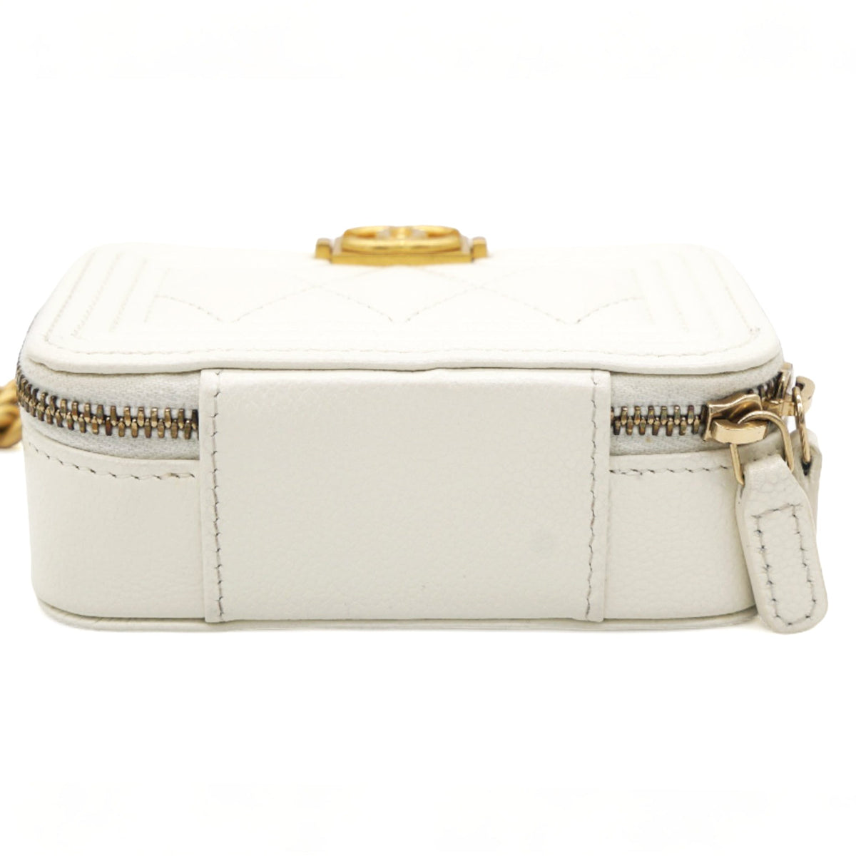 Chanel White caviar mini boy clutch on chain