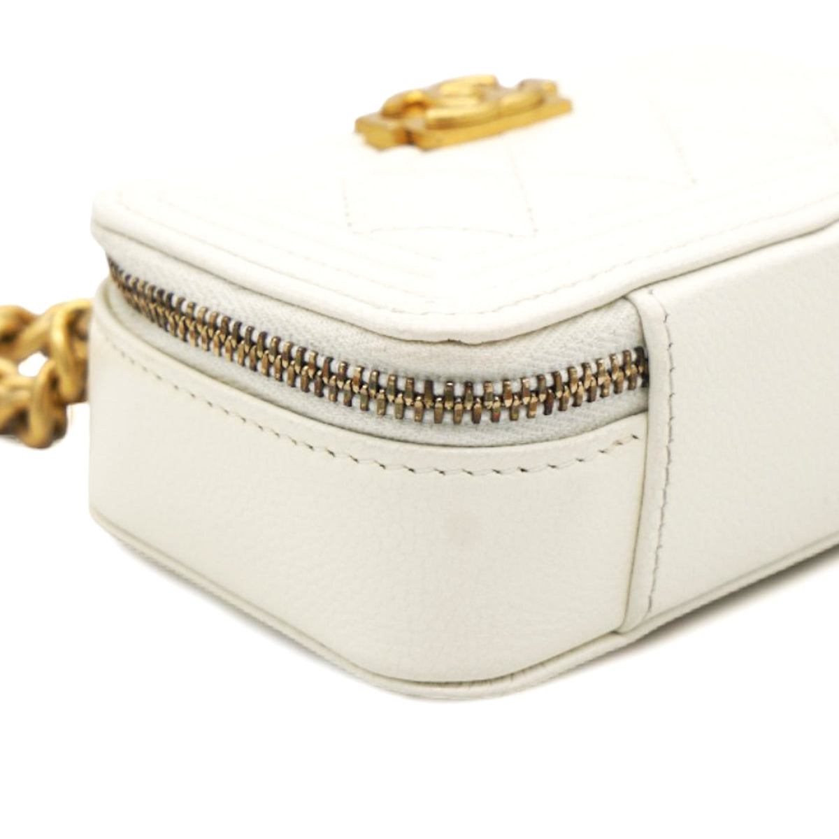 Chanel White caviar mini boy clutch on chain