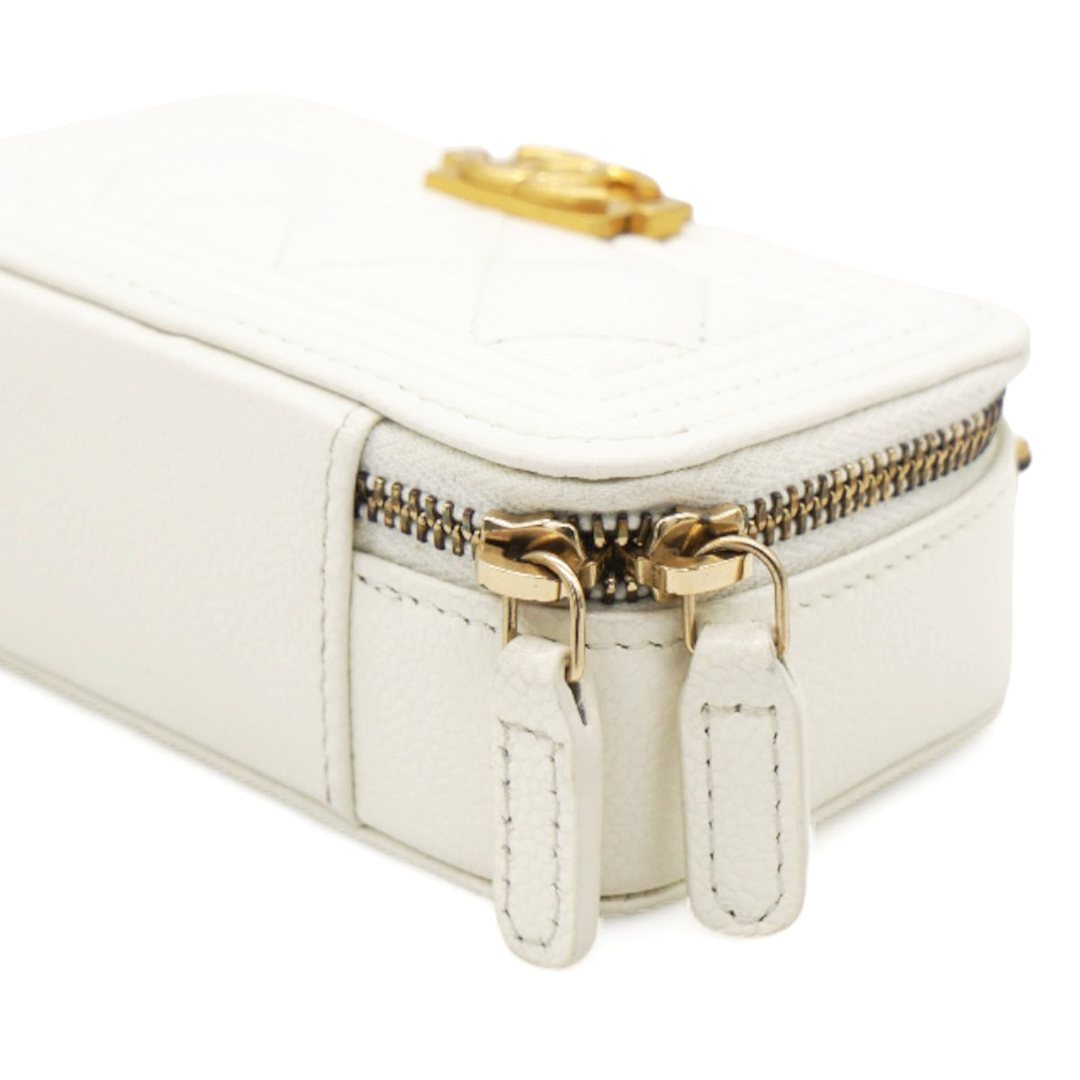 Chanel White caviar mini boy clutch on chain