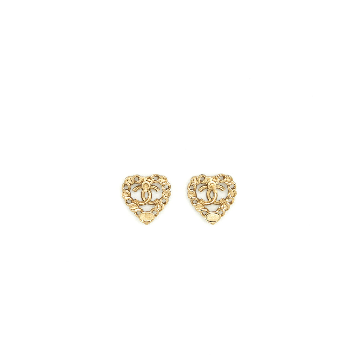Chanel Heart With CC Logo Earring Light Gold Tone