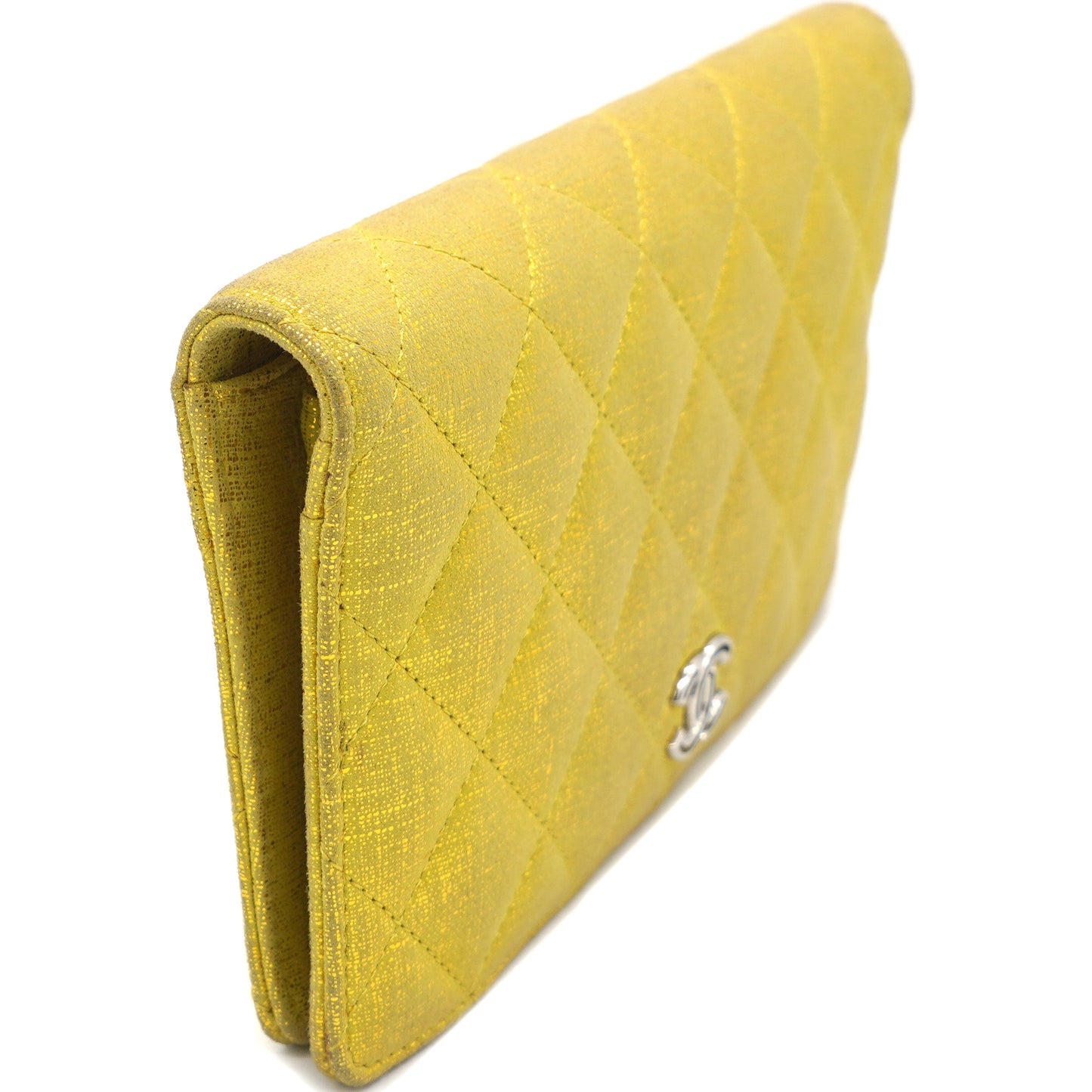 Chanel Calfskin Quilted Yen Wallet Textured Gold