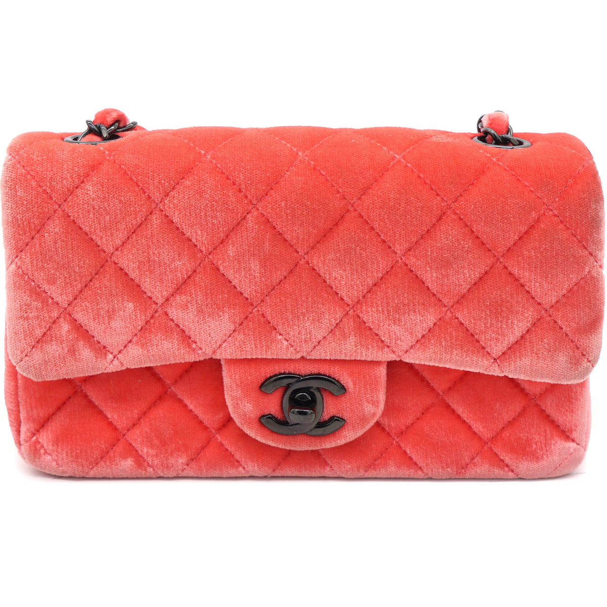 Chanel Velvet Quilted Mini Rectangular Flap Peachy Pink