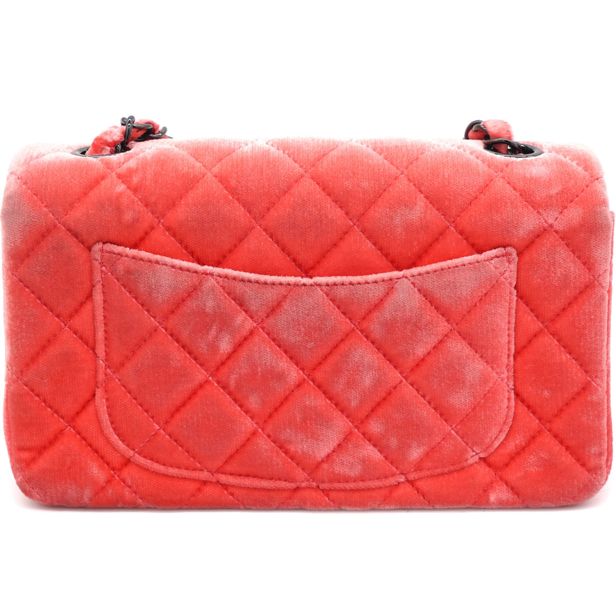 Chanel Velvet Quilted Mini Rectangular Flap Peachy Pink