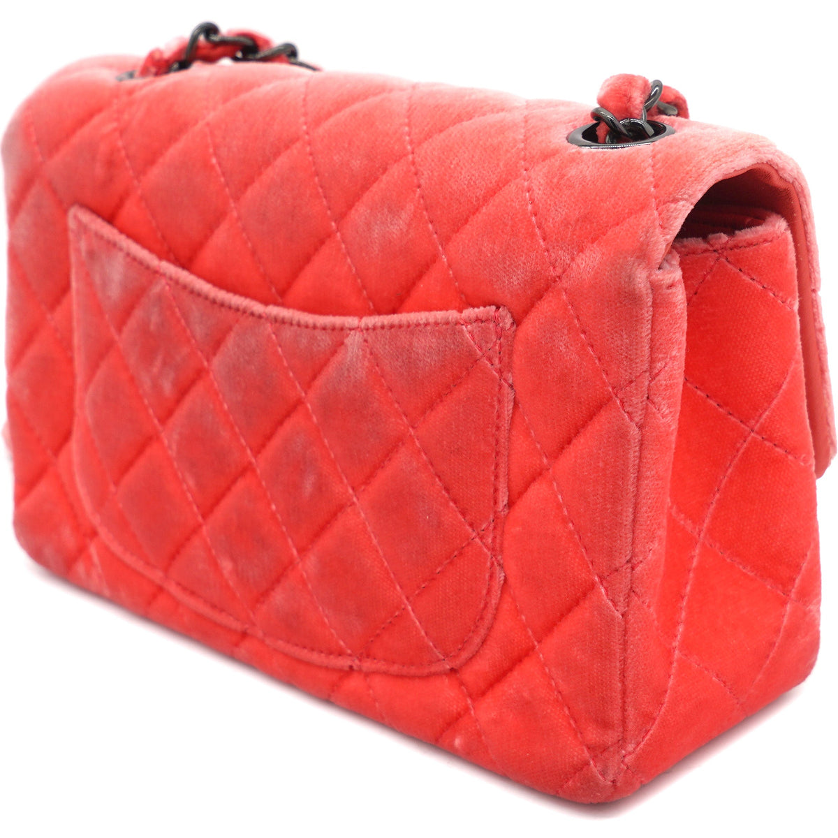 Chanel Velvet Quilted Mini Rectangular Flap Peachy Pink
