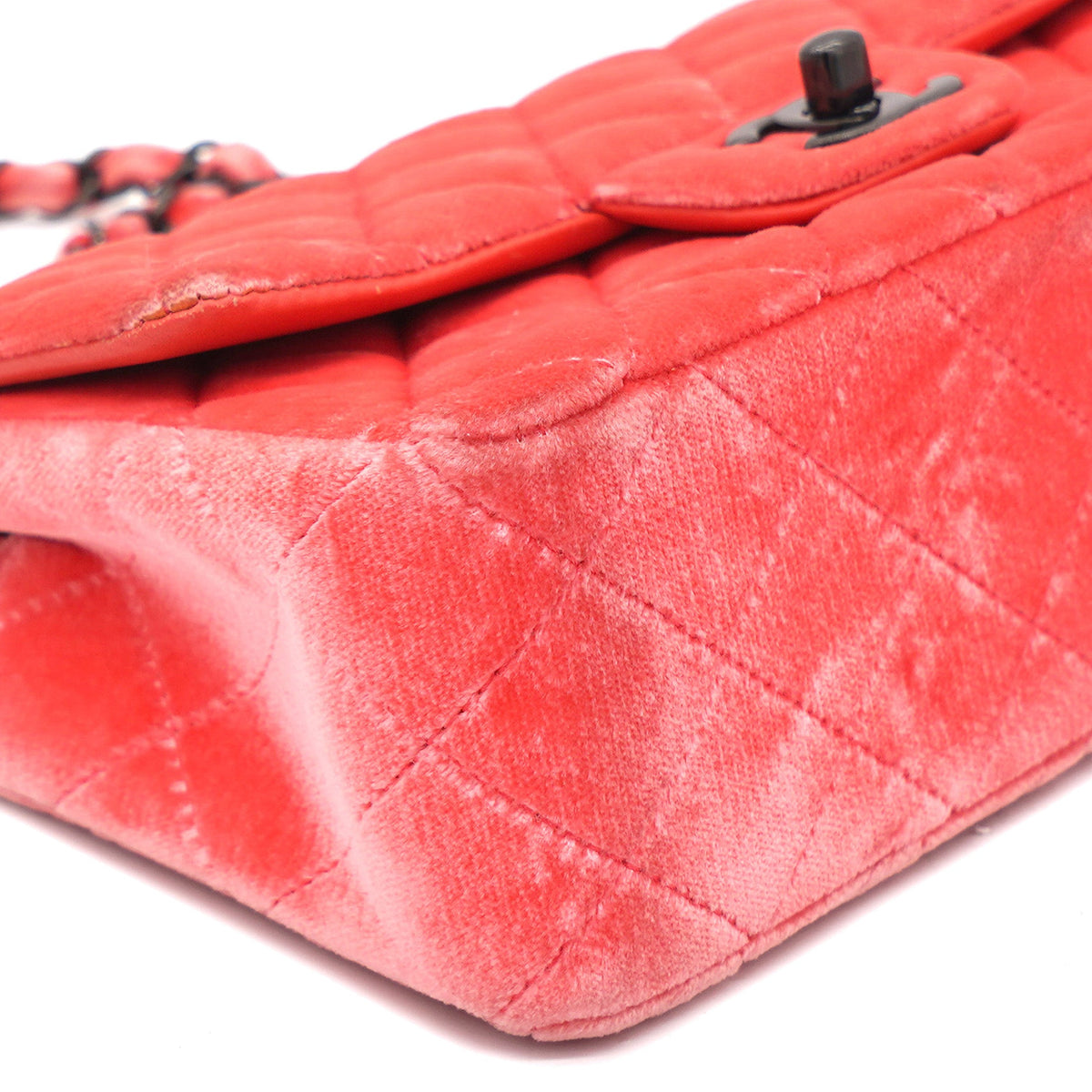 Chanel Velvet Quilted Mini Rectangular Flap Peachy Pink
